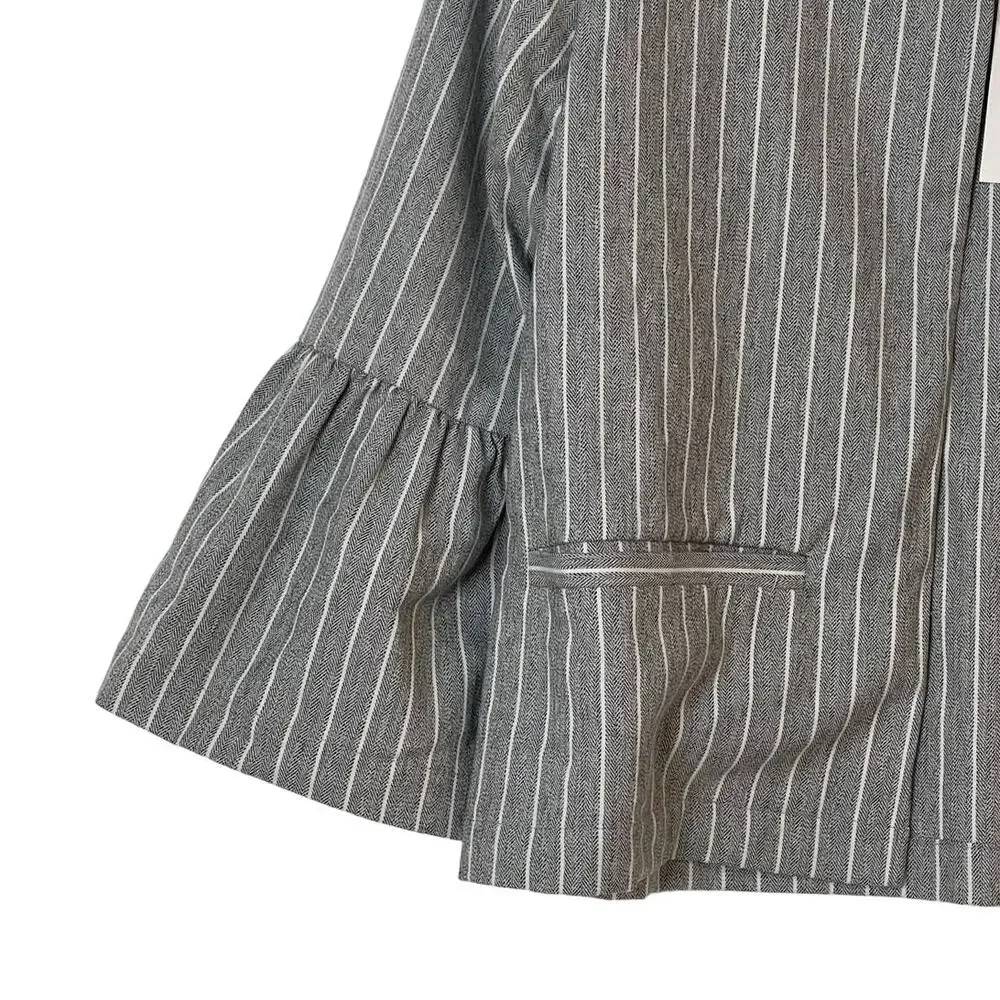 Cupcakes & Cashmere Gray and White Pinstripe Bell Sleeve Open Blazer Size XS NWT